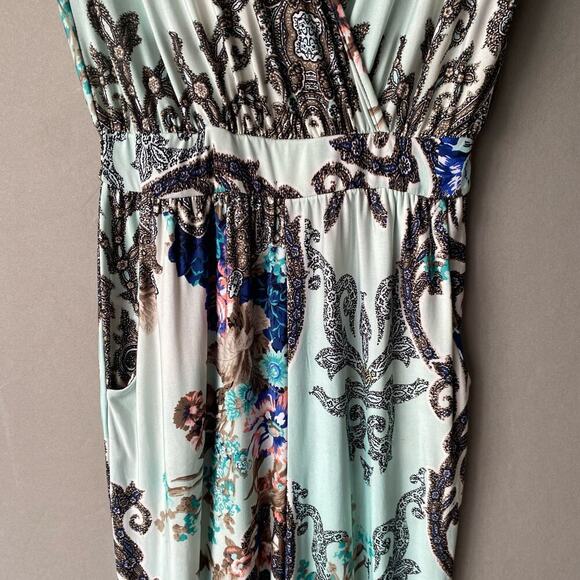 Adrienne sz S teal‎ white deep plunge jumpsuit - Picture 4 of 11